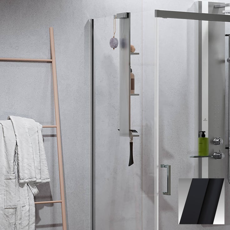 Novellini Zephyros 2.0 FH fastvegg, 73-76 cm, klart glass, sort matt profil