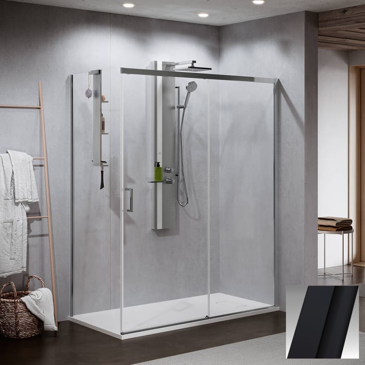 Novellini Zephyros 2.0 PH skyvedør venstre, 156-159 cm, klart glass, sort matt profil