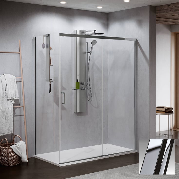 Novellini Zephyros 2.0 PH skyvedør venstre, 156-159 cm, klart glass, krom profil