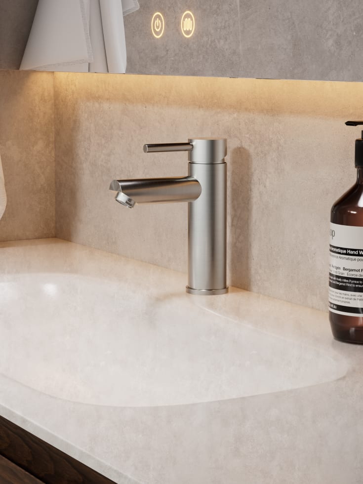 Zen Sanitary Slimline tvättställsblandare, borstat rostfritt stål