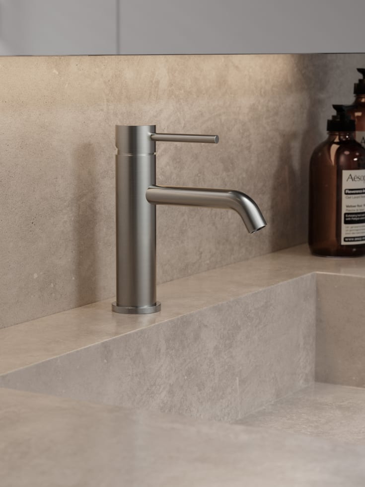 Zen Sanitary Slimline tvättställsblandare, borstat rostfritt stål