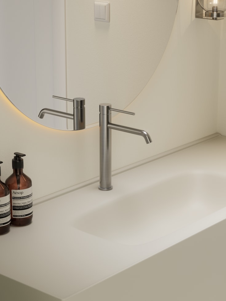 Zen Sanitary Slimline tvättställsblandare, borstat rostfritt stål