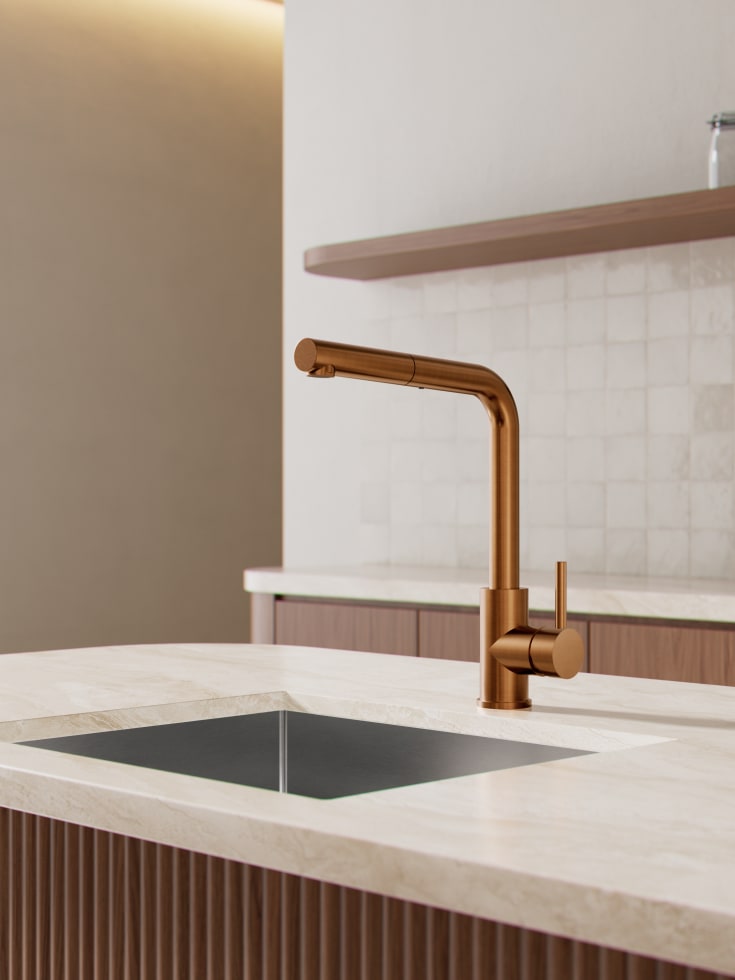 Zen Sanitary kjøkkenarmatur med uttrekkbar tut, kobber
