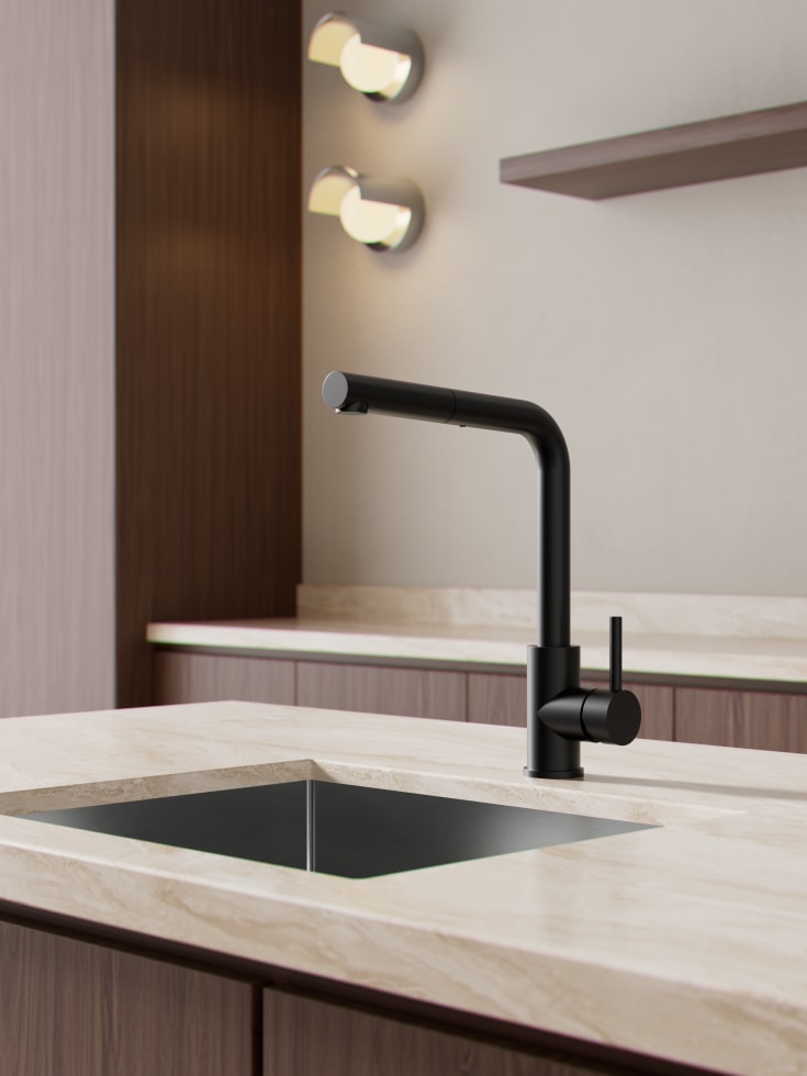 Zen Sanitary kjøkkenarmatur med uttrekkbar tut, sort