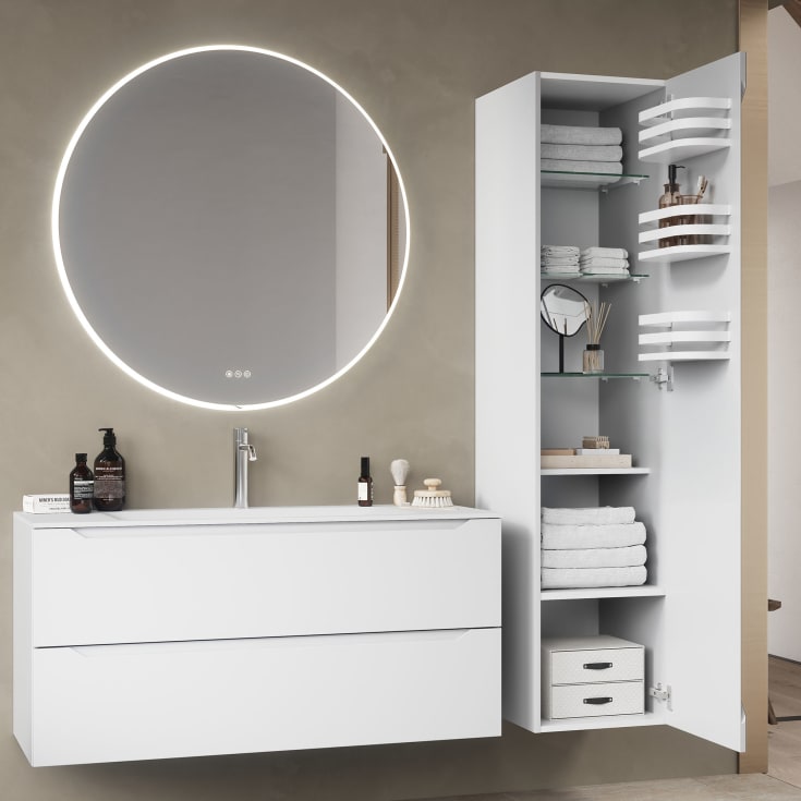 Linn Bad Emma Høyskap, innredning 3, 40x45,7x174 cm, venstre, hvit matt