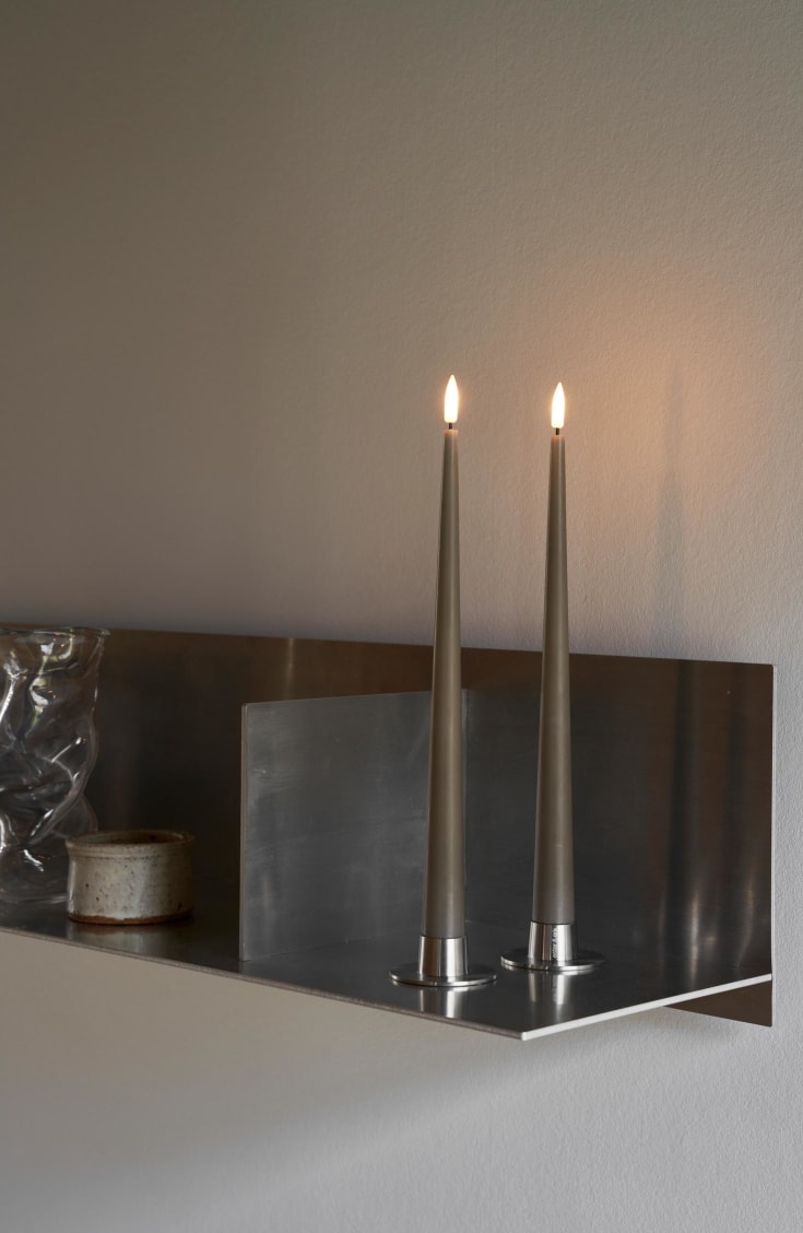 Ester & Erik lysestaker, børstet sølv, 2-pak