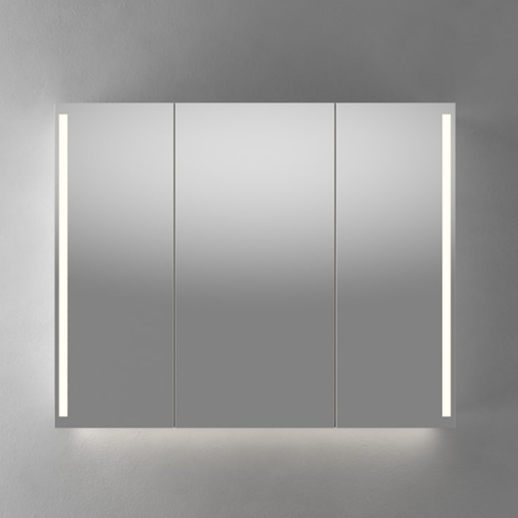 Linn Bad Vikja speilskap med led-lys, 100x79,5x18 cm, mørk eik