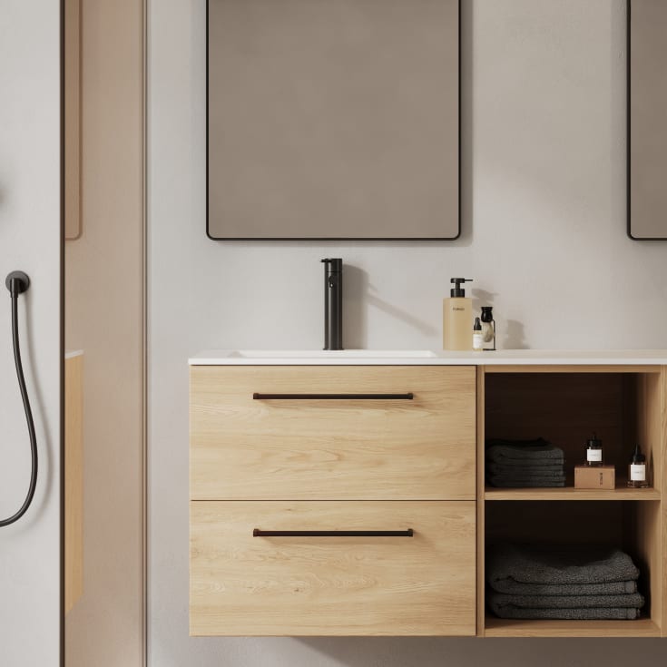 Linn Bad Ingrid servantskap, 1 Skuff, dobbel, 120x45,3x28,5 cm, eik