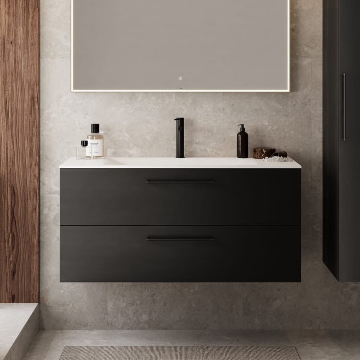 Linn Bad Ingrid servantskap, 1 skuff, høyre, 120x45,3x28,5 cm, sort eik