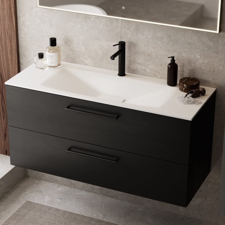 Linn Bad Ingrid servantskap, 1 skuff, høyre, 120x45,3x28,5 cm, sort eik