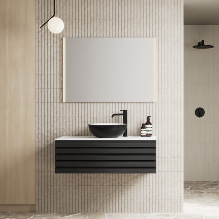 Linn Bad Selma servantskap, 1 Skuff, dobbel, 120x45,7x33,4 cm, sort eikestav