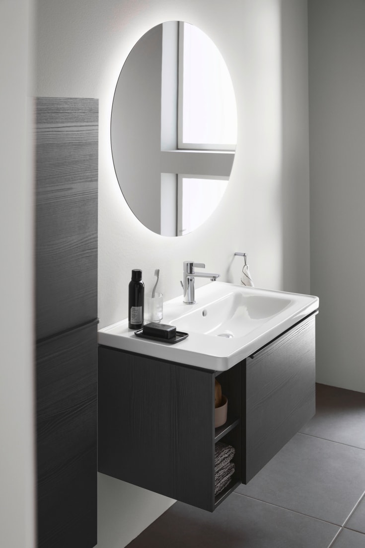 Duravit D-Neo spegel med belysning, Ø90 cm, högglans vit