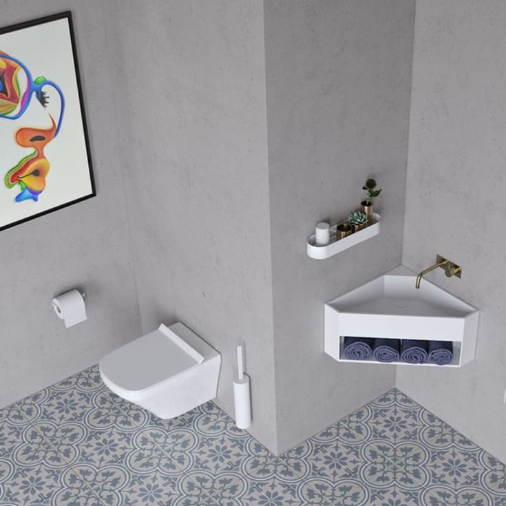 Copenhagen Bath Stavanger hjørneservant, 50x50 cm, med 1 hylle, hvit matt