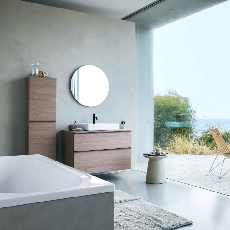 Duravit D-Neo speil med lys, Ø70 cm, høyglans hvit