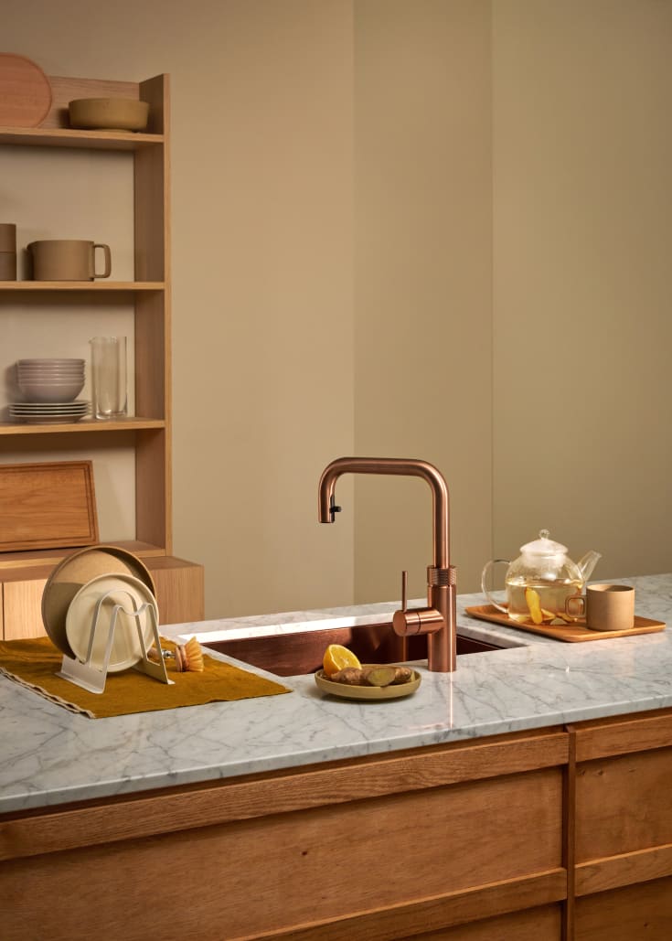 Quooker Flex Square kjøkkenarmatur, uttrekkbar tut, rosa kobber