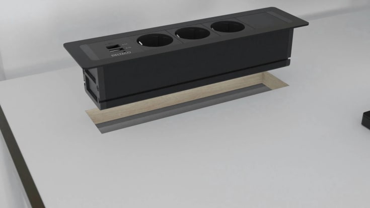 Deltaco indbygget stikkontakt, 3 stik, A+C USB-oplader, sort