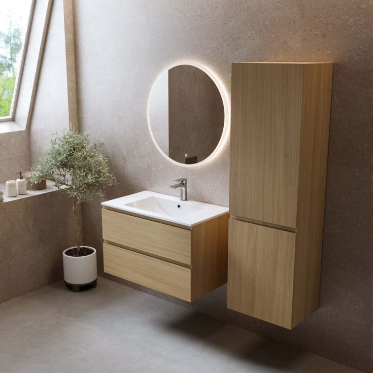 Bathlife Eufori møbelpakke, med servant og LED-speil, 81x46x50 cm, lys eik