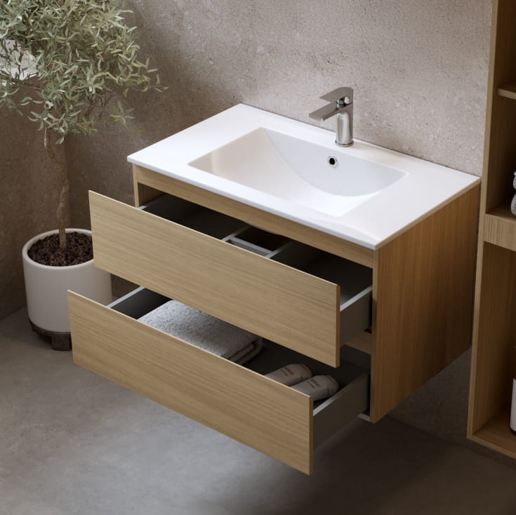Bathlife Eufori møbelpakke, med servant og LED-speil, 61x46x50 cm, lys eik