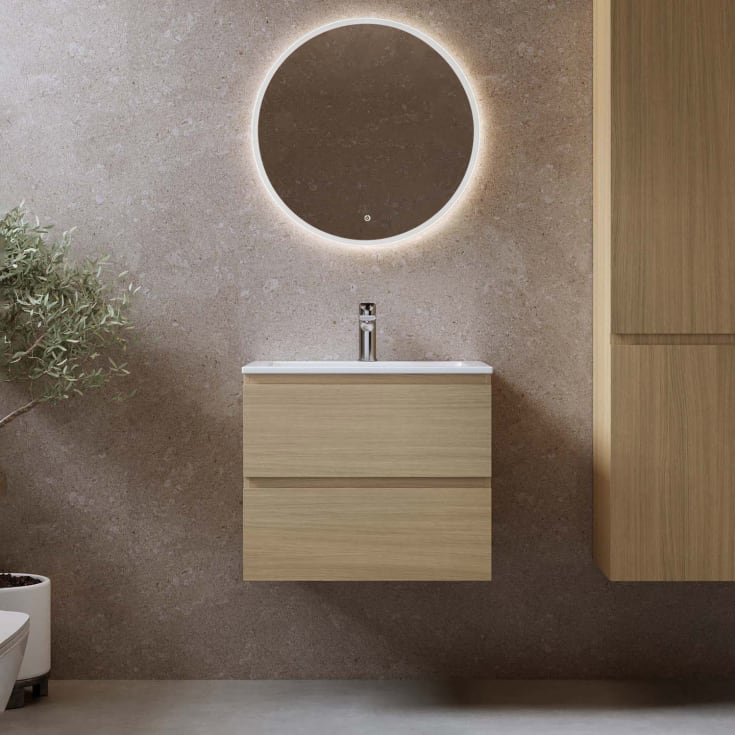 Bathlife Eufori møbelpakke, med servant og LED-speil, 61x46x50 cm, lys eik