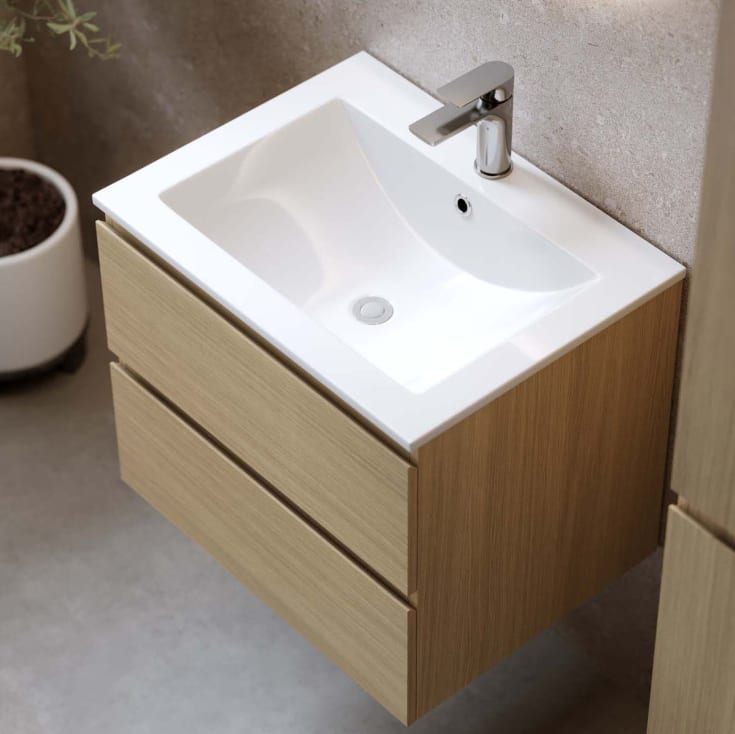 Bathlife Eufori møbelpakke, med servant og LED-speil, 61x46x50 cm, lys eik