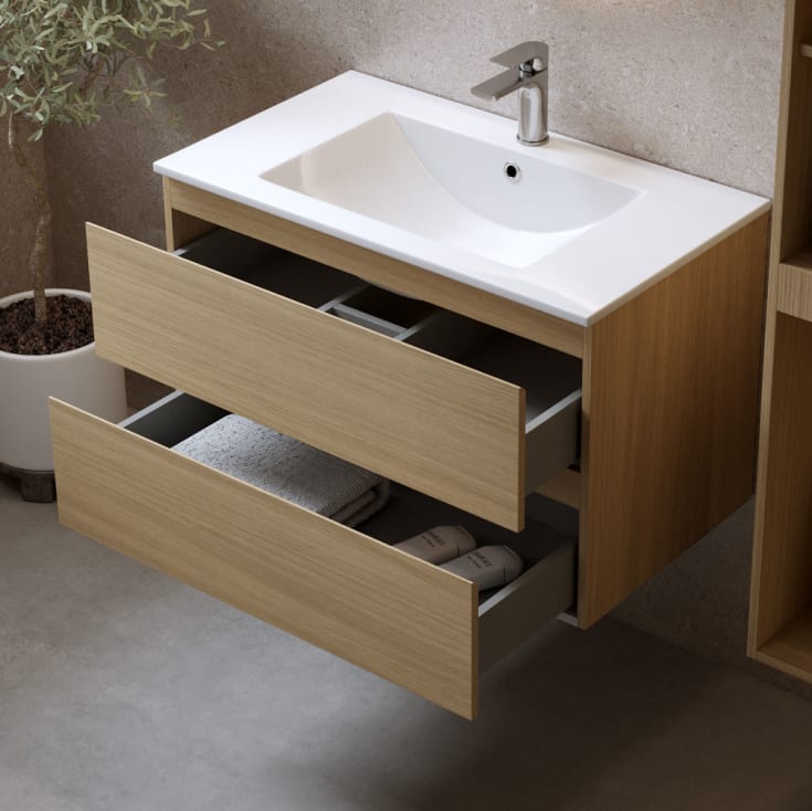 Bathlife Eufori møbelpakke, med servant og LED-speil, 81x46x50 cm, lys eik