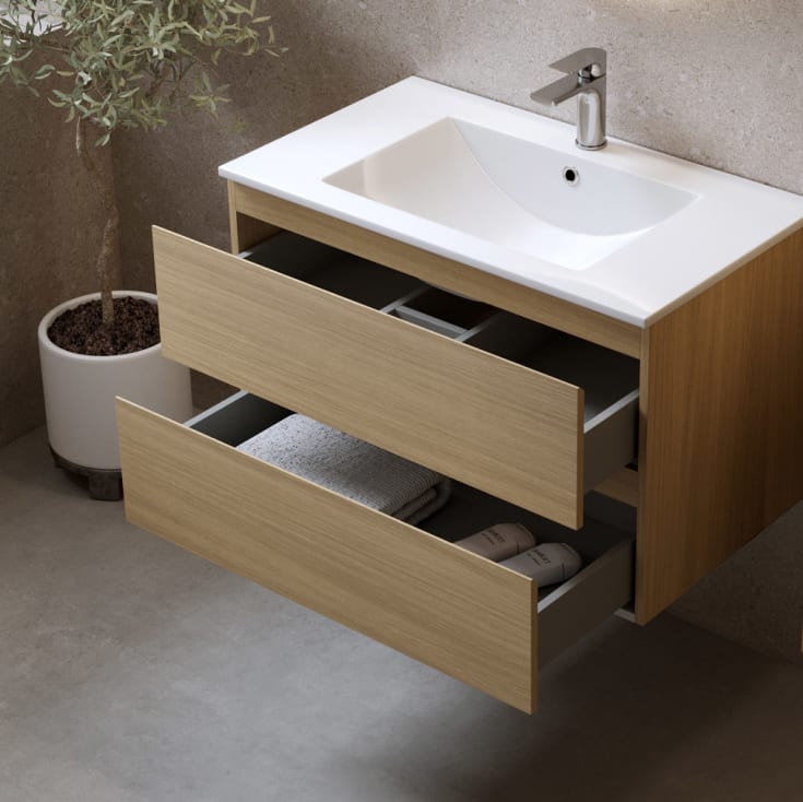 Bathlife Eufori møbelpakke, med servant og LED-speil, 101x46x50 cm, lys eik
