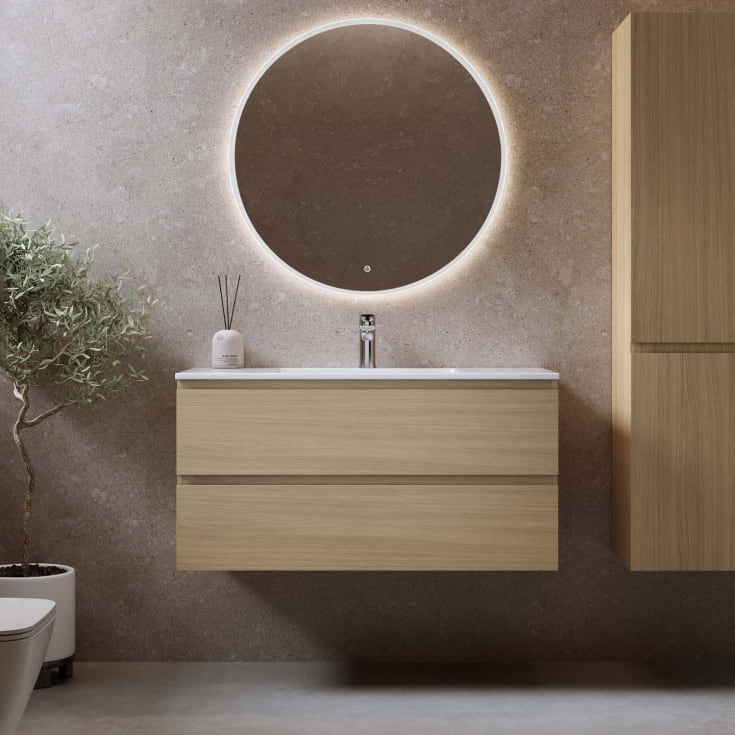 Bathlife Eufori møbelpakke, med servant og LED-speil, 101x46x50 cm, lys eik