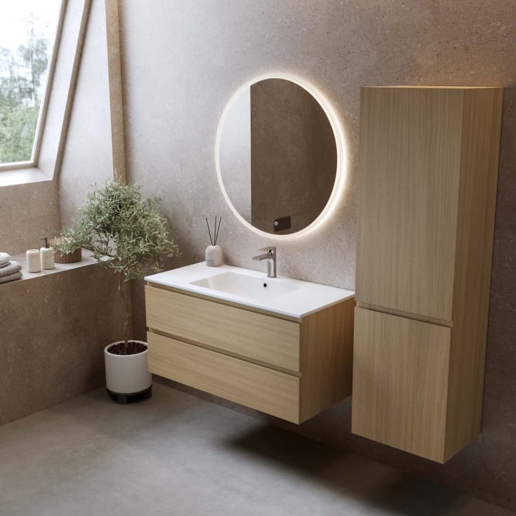 Bathlife Eufori møbelpakke, med servant og LED-speil, 101x46x50 cm, lys eik