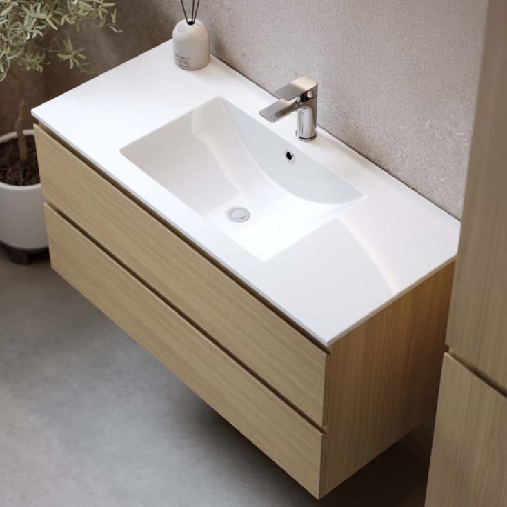 Bathlife Eufori møbelpakke, med servant og LED-speil, 101x46x50 cm, lys eik