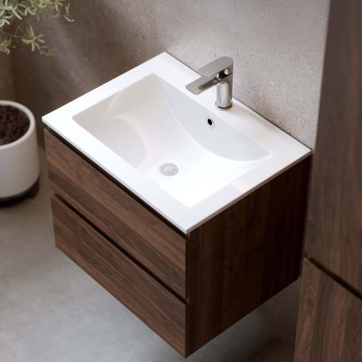Bathlife Eufori møbelpakke, med servant og LED-speil, 61x46x50 cm, valnøtt
