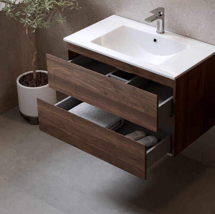 Bathlife Eufori møbelpakke, med servant og LED-speil, 61x46x50 cm, valnøtt