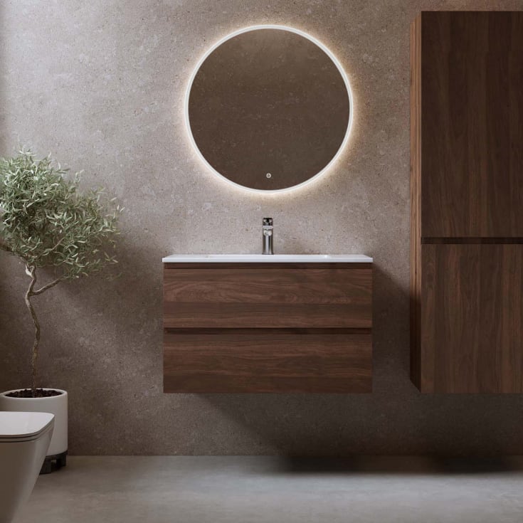 Bathlife Eufori møbelpakke, med servant og LED-speil, 81x46x50 cm, valnøtt