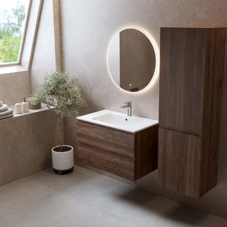 Bathlife Eufori møbelpakke, med servant og LED-speil, 81x46x50 cm, valnøtt