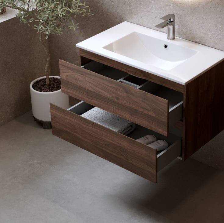 Bathlife Eufori møbelpakke, med servant og LED-speil, 81x46x50 cm, valnøtt