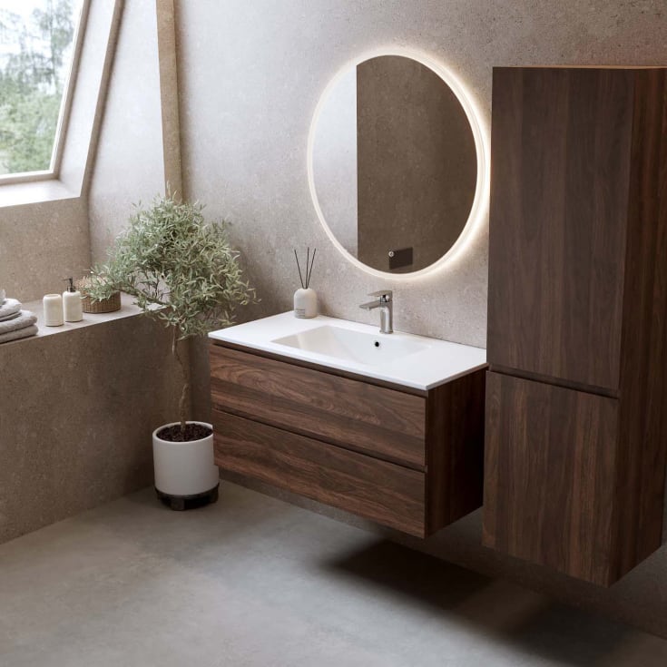 Bathlife Eufori møbelpakke, med servant og LED-speil, 101x46x50 cm, valnøtt