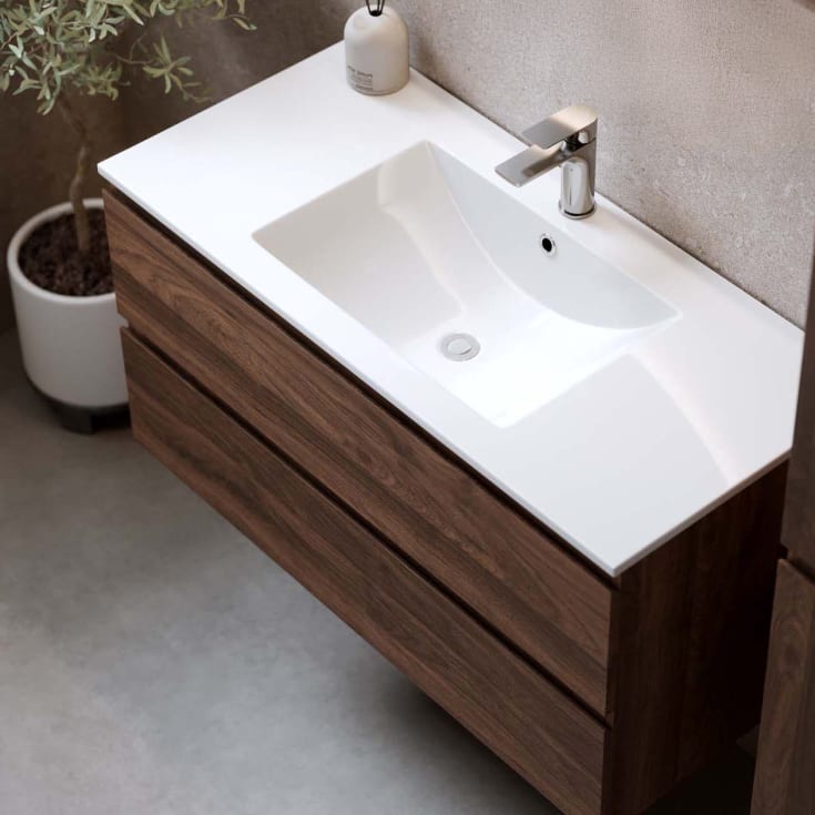 Bathlife Eufori møbelpakke, med servant og LED-speil, 101x46x50 cm, valnøtt