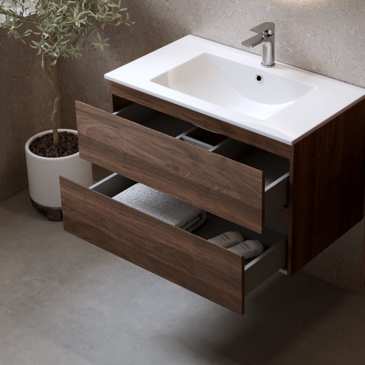 Bathlife Eufori møbelpakke, med servant og LED-speil, 101x46x50 cm, valnøtt