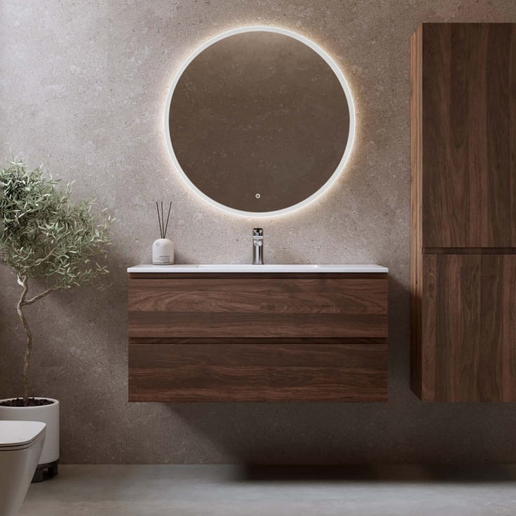 Bathlife Eufori møbelpakke, med servant og LED-speil, 101x46x50 cm, valnøtt