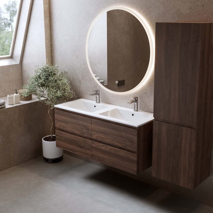 Bathlife Eufori møbelpakke, med servant og LED-speil, 121x46x50 cm, valnøtt