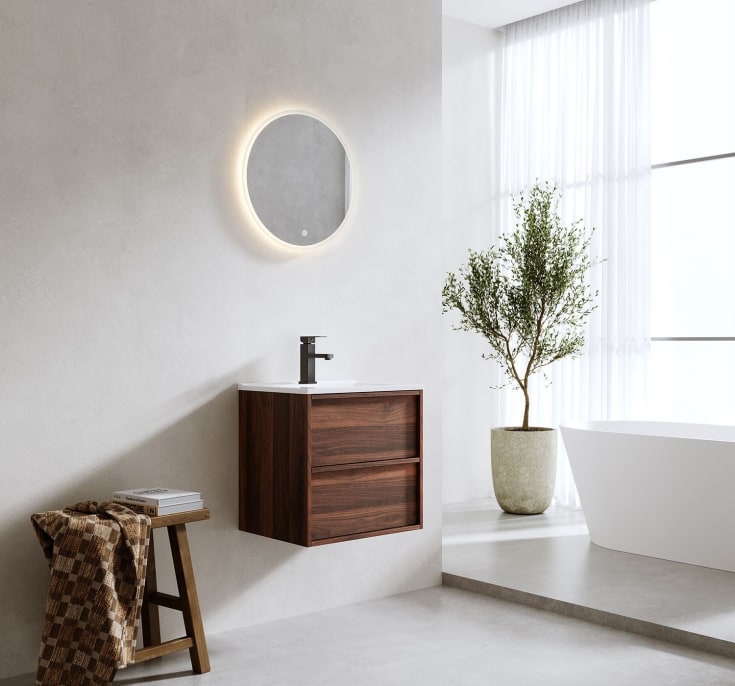 Bathlife Charm møbelpakke, med servant og LED-speil, 51x39,5x52 cm, valnøtt