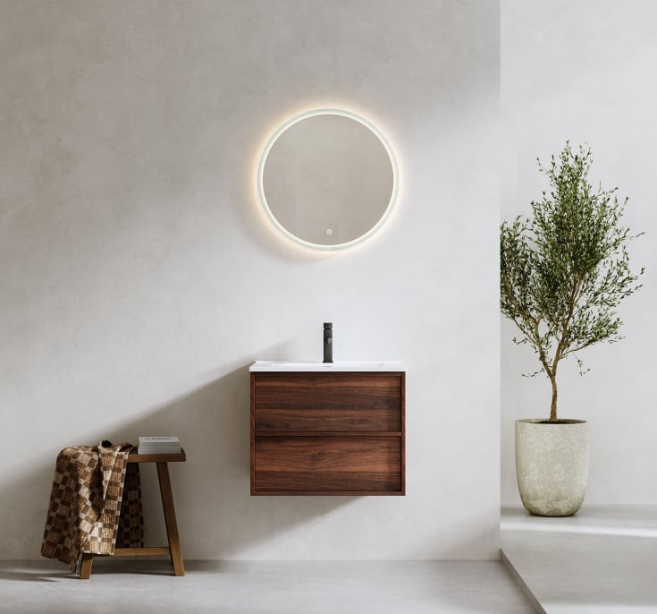 Bathlife Charm møbelpakke, med servant og LED-speil, 61x46,5x52 cm, valnøtt
