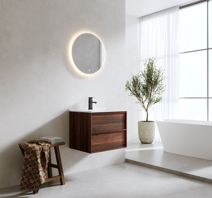 Bathlife Charm møbelpakke, med servant og LED-speil, 61x46,5x52 cm, valnøtt