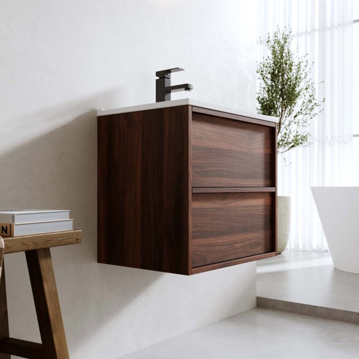 Bathlife Charm møbelpakke, med servant og LED-speil, 61x46,5x52 cm, valnøtt