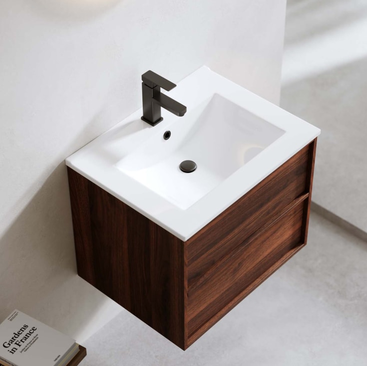 Bathlife Charm møbelpakke, med servant og LED-speil, 61x46,5x52 cm, valnøtt