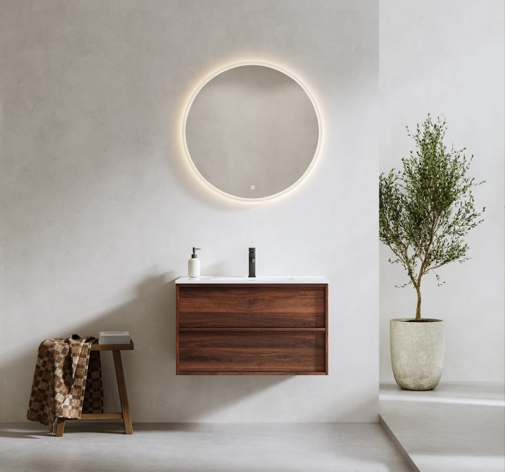 Bathlife Charm møbelpakke, med servant og LED-speil, 81x46,5x52 cm, valnøtt