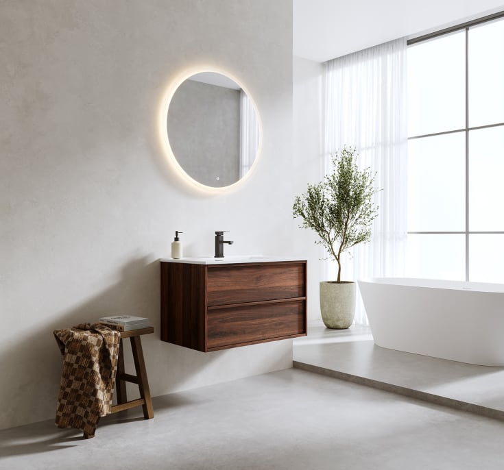 Bathlife Charm møbelpakke, med servant og LED-speil, 81x46,5x52 cm, valnøtt
