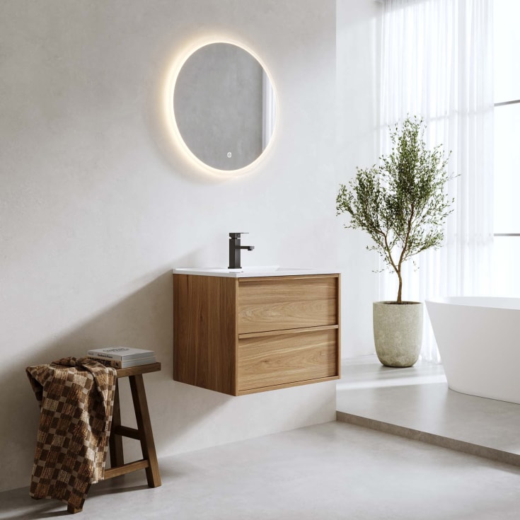 Bathlife Charm møbelpakke, med servant og LED-speil, 61x46,5x52 cm, eik