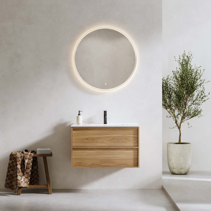 Bathlife Charm møbelpakke, med servant og LED-speil, 81x46,5x52 cm, eik/hvit