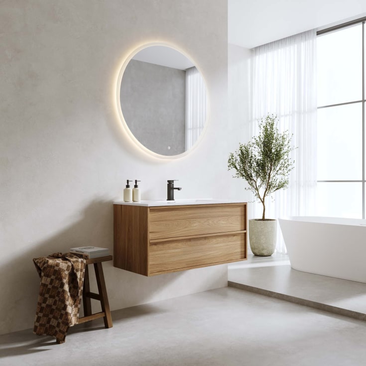 Bathlife Charm møbelpakke, med servant og LED-speil, 101x46,5x52 cm, eik