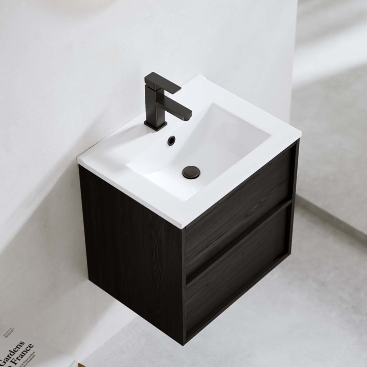 Bathlife Charm møbelpakke, med servant og LED-speil, 51x39,5x52 cm, sort eik